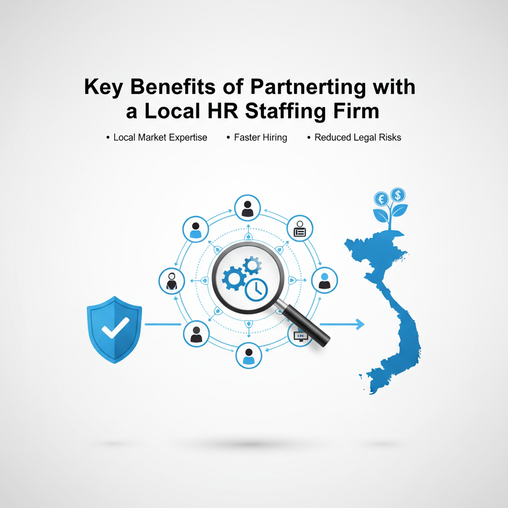 Illustrative image representing HR staffing services in Vietnam, showing diverse professionals and local experts collaborating