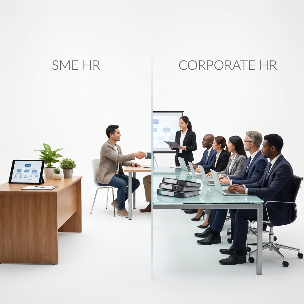 Differences between the SMEs' HR Structure and the Corporates' HR Structure in production field in malaysia