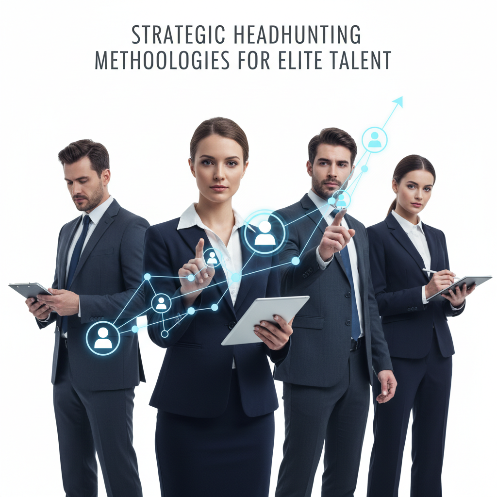 A professional network graph showing interconnected profiles, symbolizing strategic headhunting for elite talent.