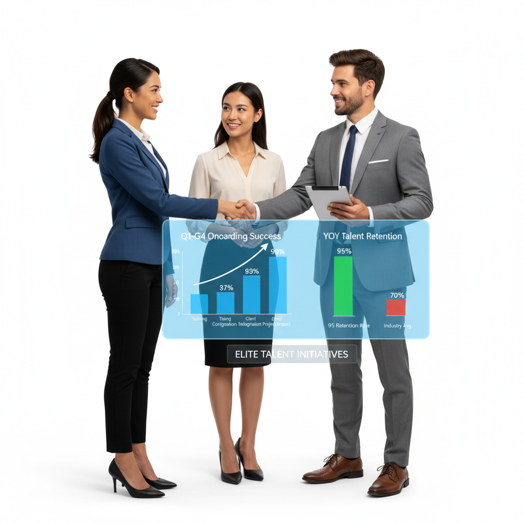 A diverse team of consultants collaborating in a modern office