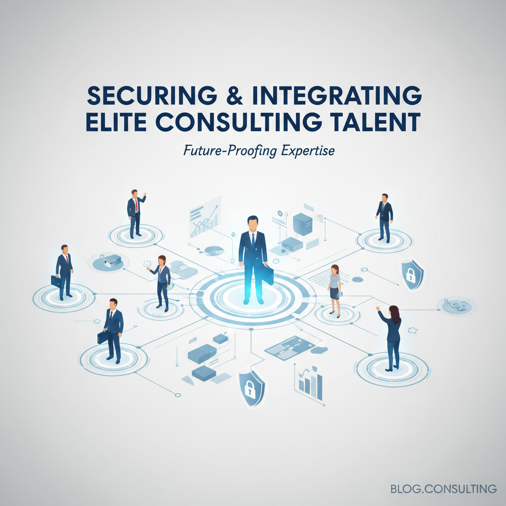 Illustration of a diverse team collaborating on a strategic project, symbolizing successful integration of consulting talent