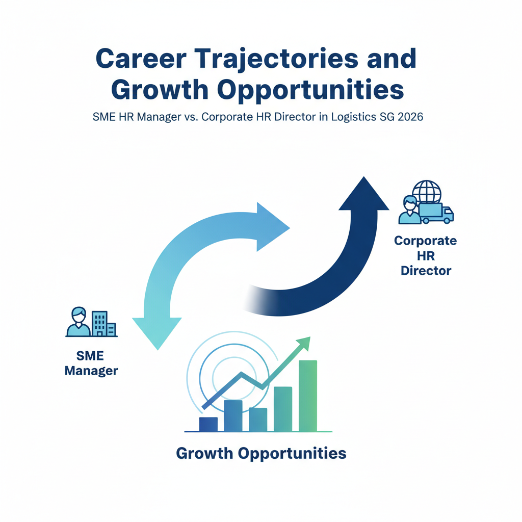 HR career progression paths in Singapore's logistics sector for SMEs vs. corporates, illustrating diverse growth opportunities